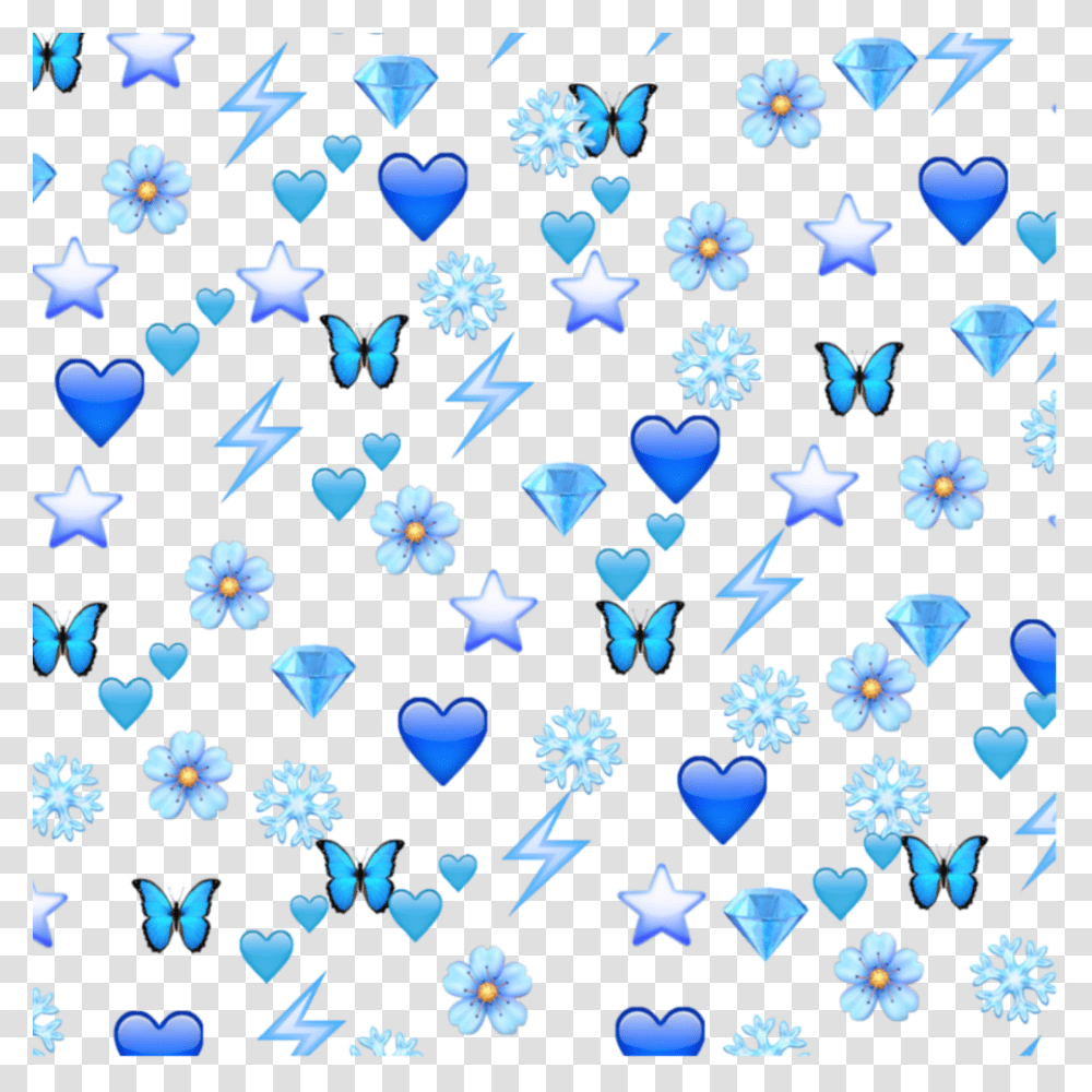 Blue Emoji Edit Cold Butterfly Snowflake Flower Blue Heart Emoji Background, Confetti, Paper, Rug Transparent Png