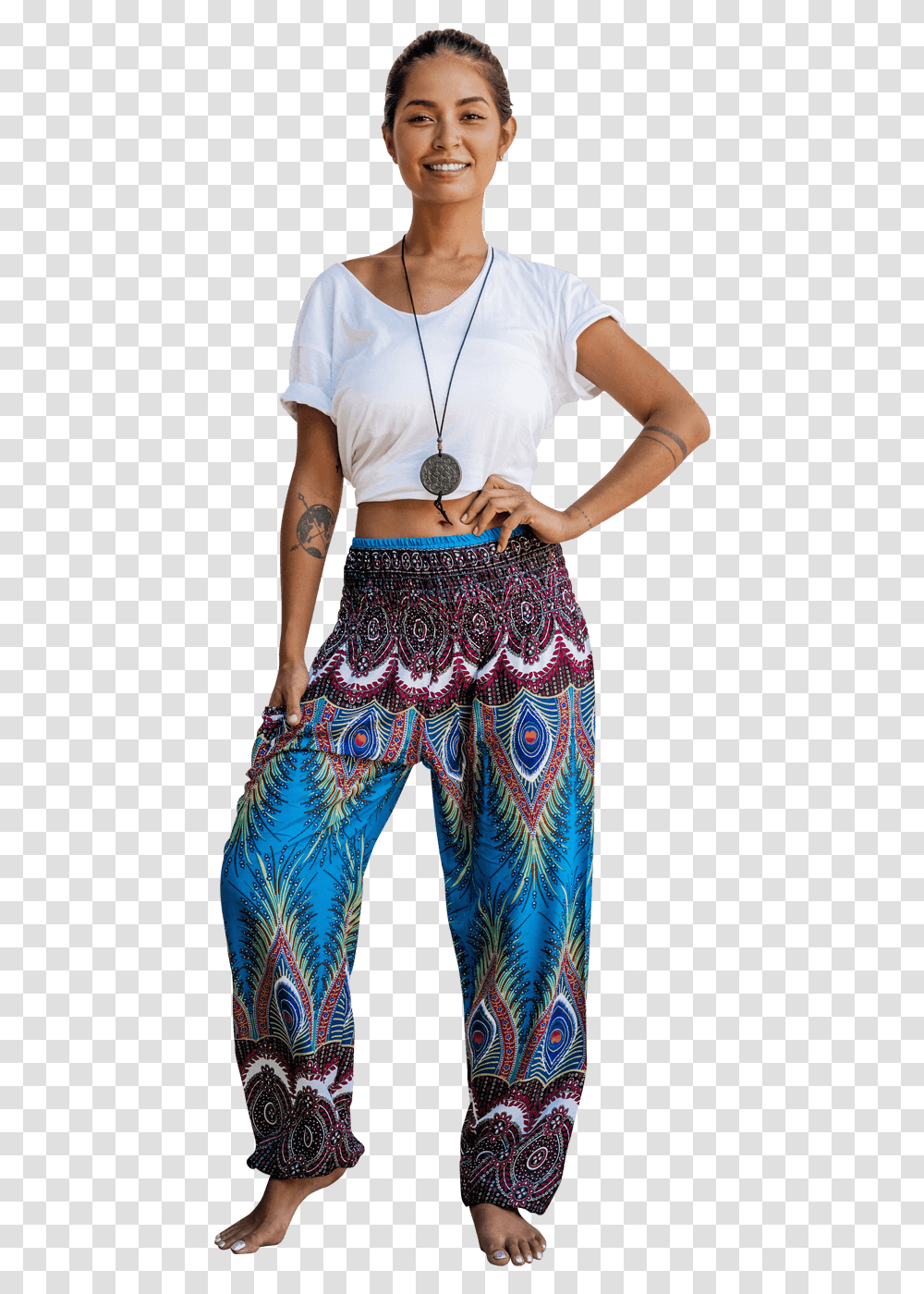 Blue Flare Harem Pants From Bohemian Island Girl, Person, Skin, Female Transparent Png