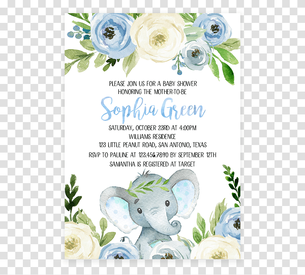 Blue Floral Baby Shower Invitations, Poster, Advertisement, Flyer, Paper Transparent Png