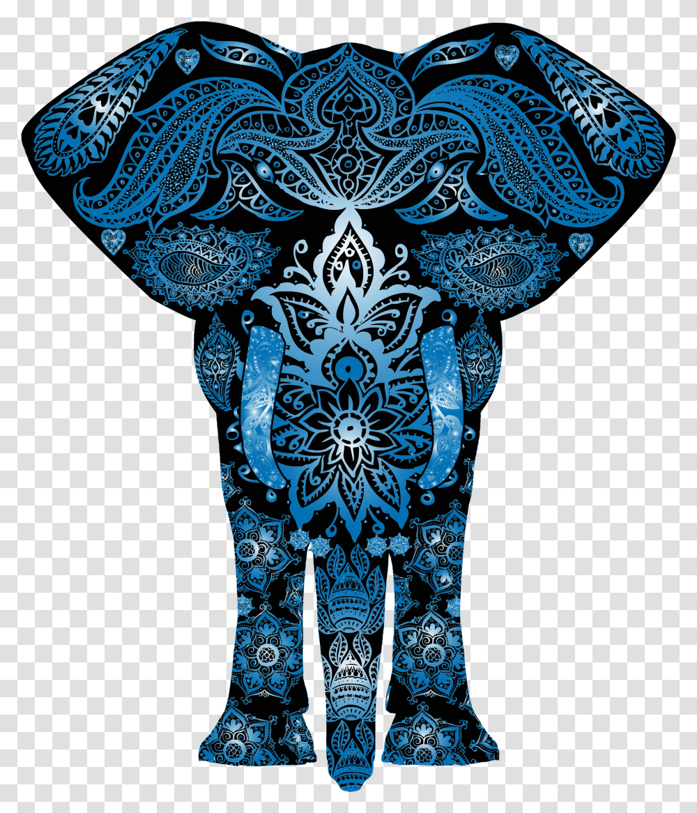 Blue Floral Pattern Elephant Clip Arts Blue Indian Elephant Pattern, Floral Design, Rug, Ornament Transparent Png