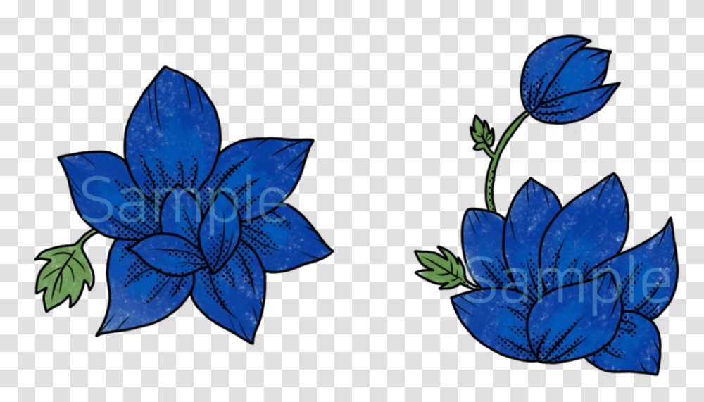 Blue Flower Tattoo Psd File Gentiana, Graphics, Art, Floral Design, Pattern Transparent Png