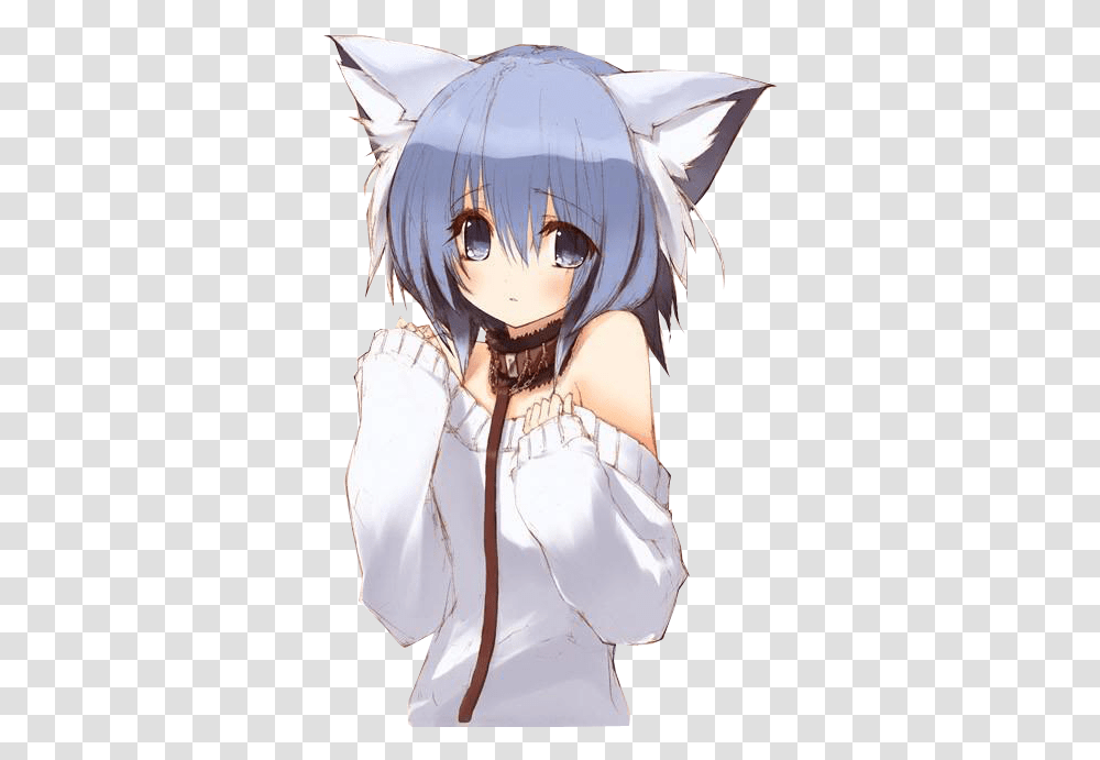 Blue Hair And Tall Ears Image Royalty Neko Girl, Manga, Comics, Book, Person Transparent Png