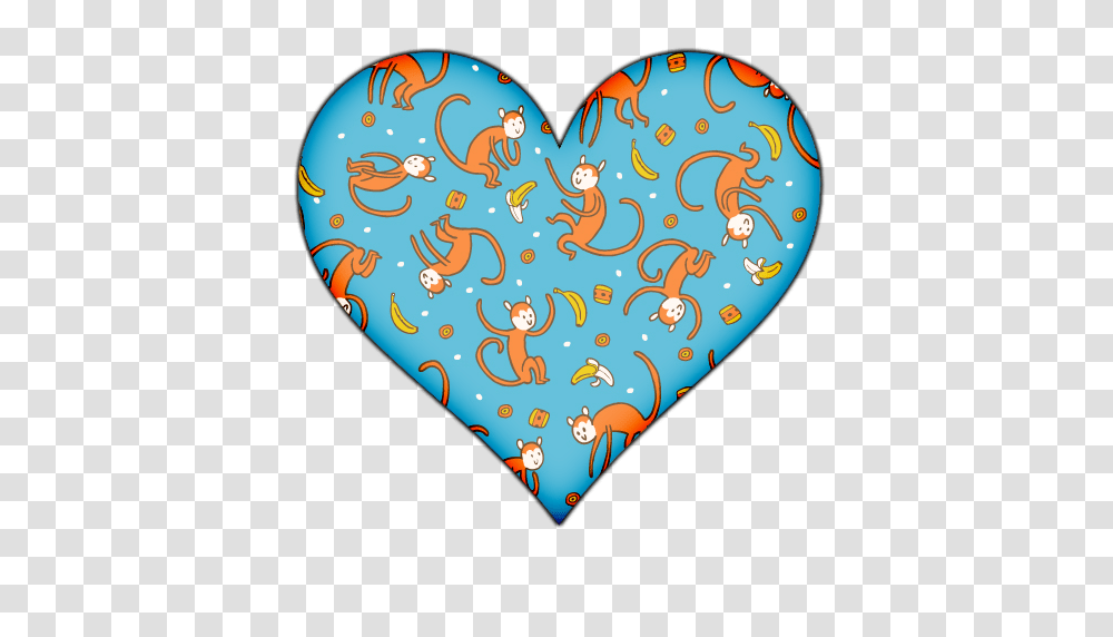 Blue Heart With Monkeys And Bananas Icon Clipart Image, Rug, Pillow, Cushion Transparent Png
