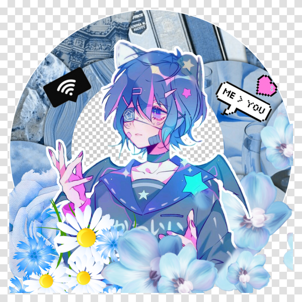 Blue Icons Anime Sticker By Krystalthegachafan Blossom Aesthetic Anime Stickers, Manga, Comics, Book, Person Transparent Png