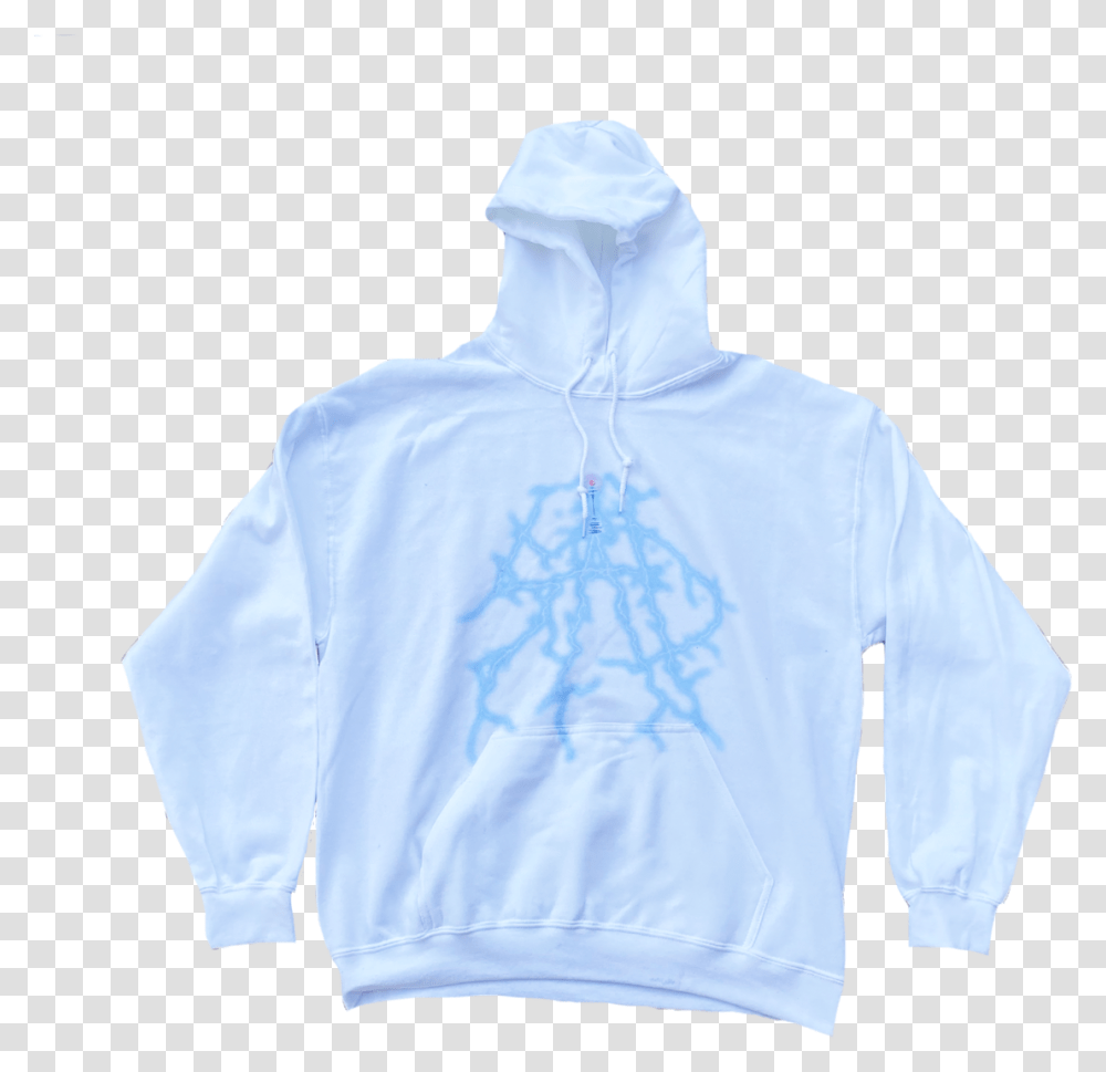 Blue Lightning Hoodie White Long Sleeve, Clothing, Apparel, Sweatshirt, Sweater Transparent Png