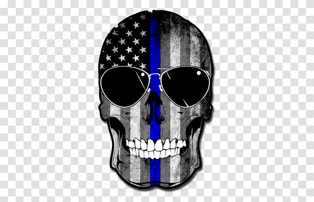 Blue Line Flag Skull, Label, Sunglasses, Accessories Transparent Png