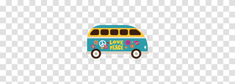Blue Love And Peace Hippie Van Sticker, Minibus, Vehicle, Transportation, School Bus Transparent Png