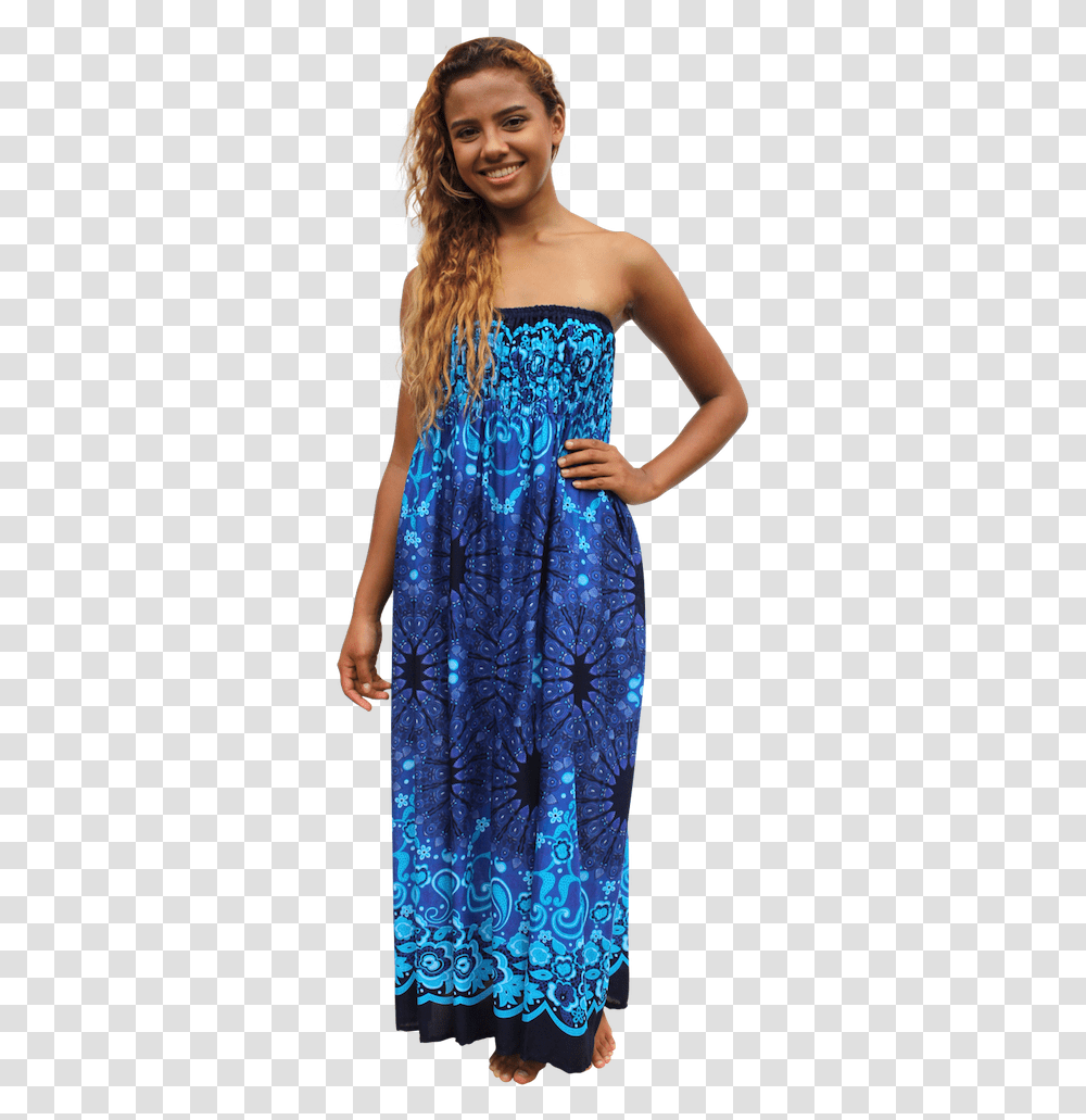 Blue Mandala Womens Maxi Dress Bohemian Island Gown, Person, Female, Evening Dress Transparent Png