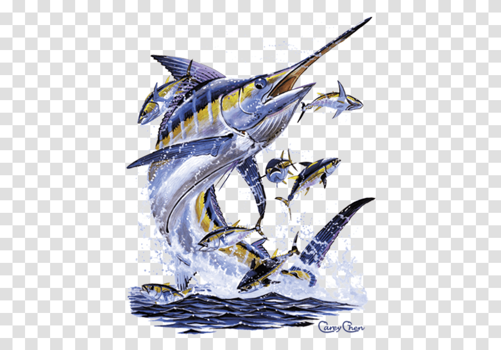 Blue Marlin Amp Tunas Jumping Blue Marlin Drawing, Fish, Animal, Swordfish, Sea Life Transparent Png