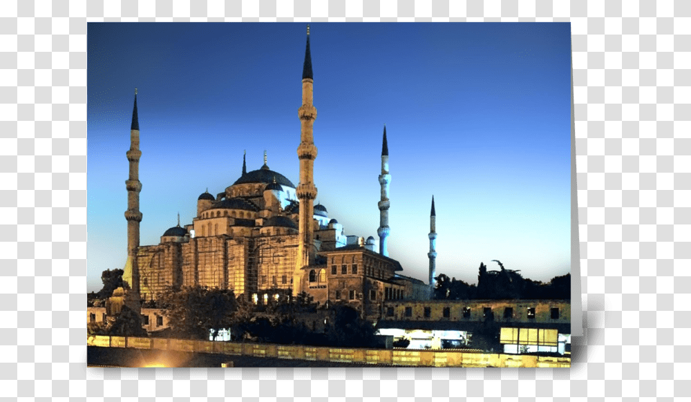 Blue Mosque At Twilight Greeting Card Mosque, Dome, Architecture, Building, Spire Transparent Png