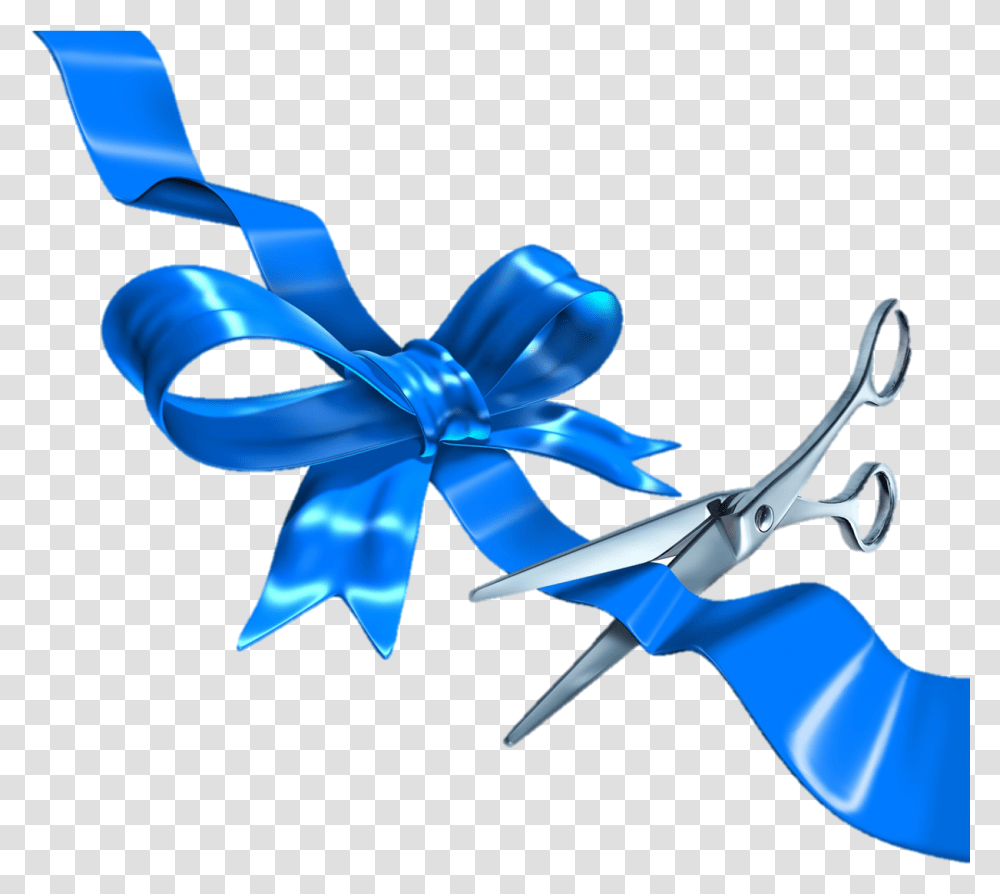 Blue Ribbon Cutting Ribbon Cutting Grand Opening Blue, Weapon, Weaponry, Blade, Scissors Transparent Png