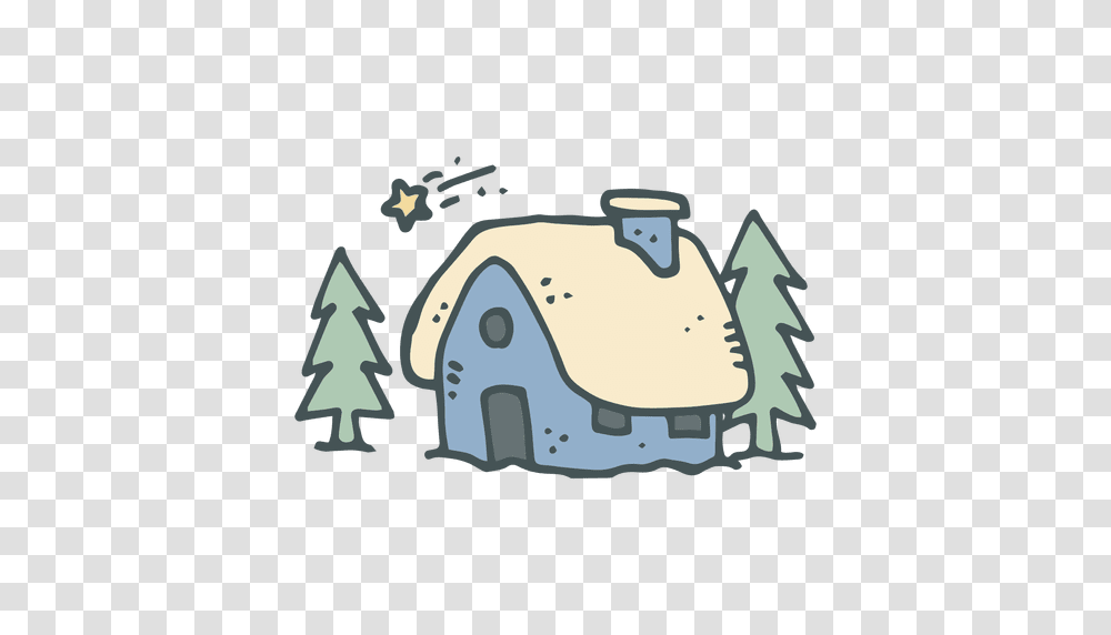 Blue Snowy Cottage Hand Drawn Cartoon Icon, Nature, Outdoors, Countryside, Den Transparent Png