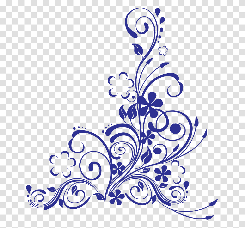 Blue Swirl W Flowers Royal Blue Floral Design, Pattern Transparent Png