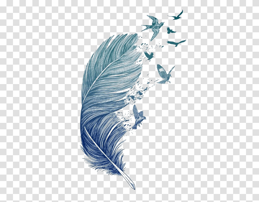 Blue Tattoo Printmaking Printing Feather Bird Clipart Birds Flying Off Feather, Sea, Outdoors, Water, Nature Transparent Png