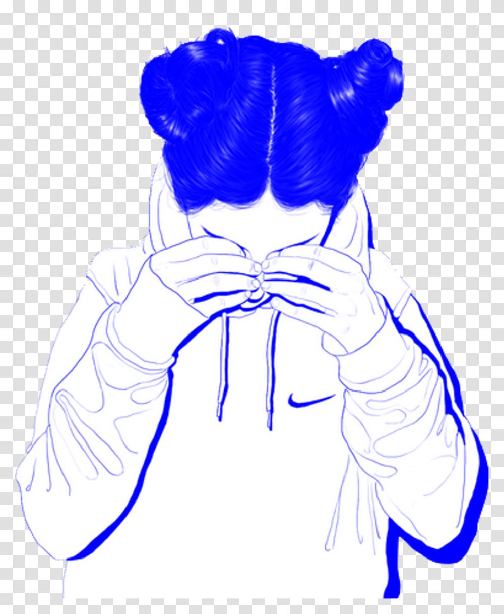 Blue Tumblr Aesthetic Girl, Person, Human, Drawing Transparent Png