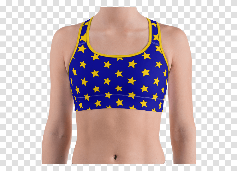 Blue & Yellow Star Sports Bra Sports Bra, Clothing, Apparel, Person, Human Transparent Png