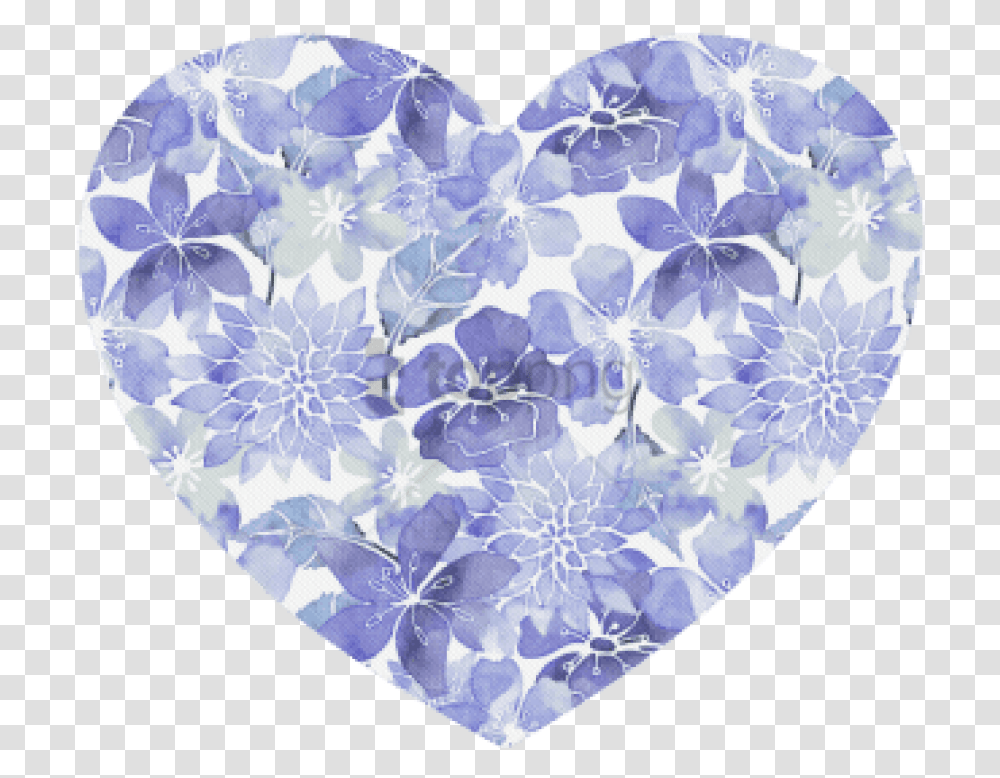 Blue Watercolor Flower Pattern Heart Shaped Mousepad Blue Watercolor Heart, Rug, Gemstone, Jewelry, Accessories Transparent Png