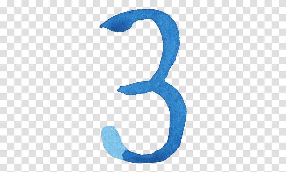 Blue Watercolor Numbers Number 3 Watercolor, Animal, Bird, Flamingo, Hook Transparent Png