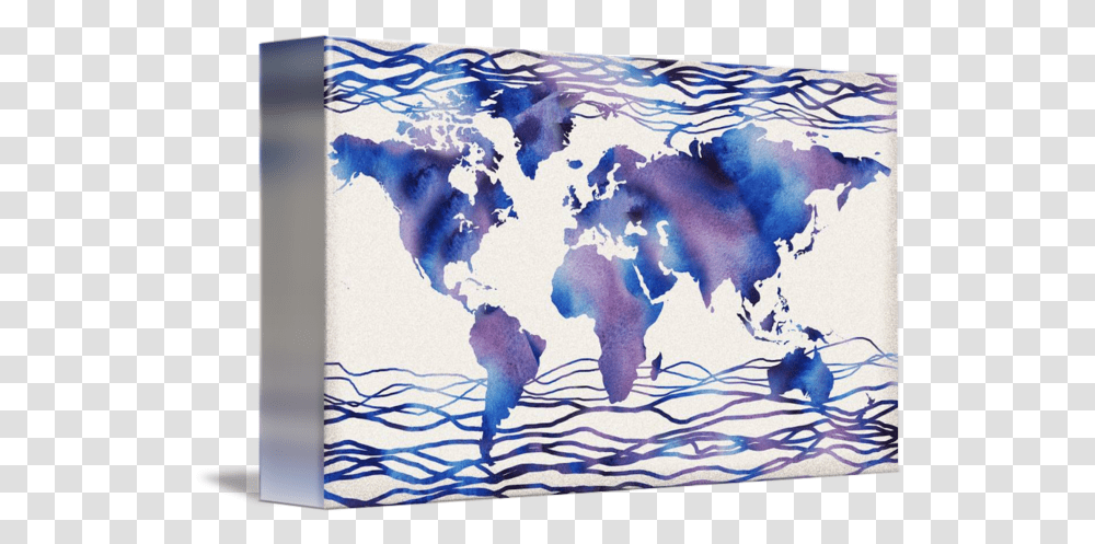Blue Watercolor World Map By Irina Sztukowski, Diagram, Painting, Art, Bird Transparent Png