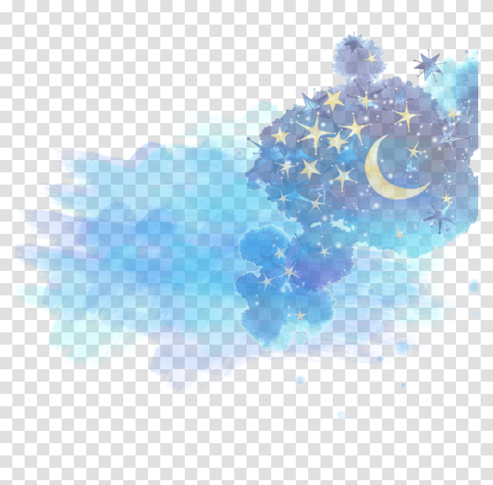 Blue Watercolour Sky Star Moon Remix Vjaii Star And Moon Background, Pattern, Animal Transparent Png