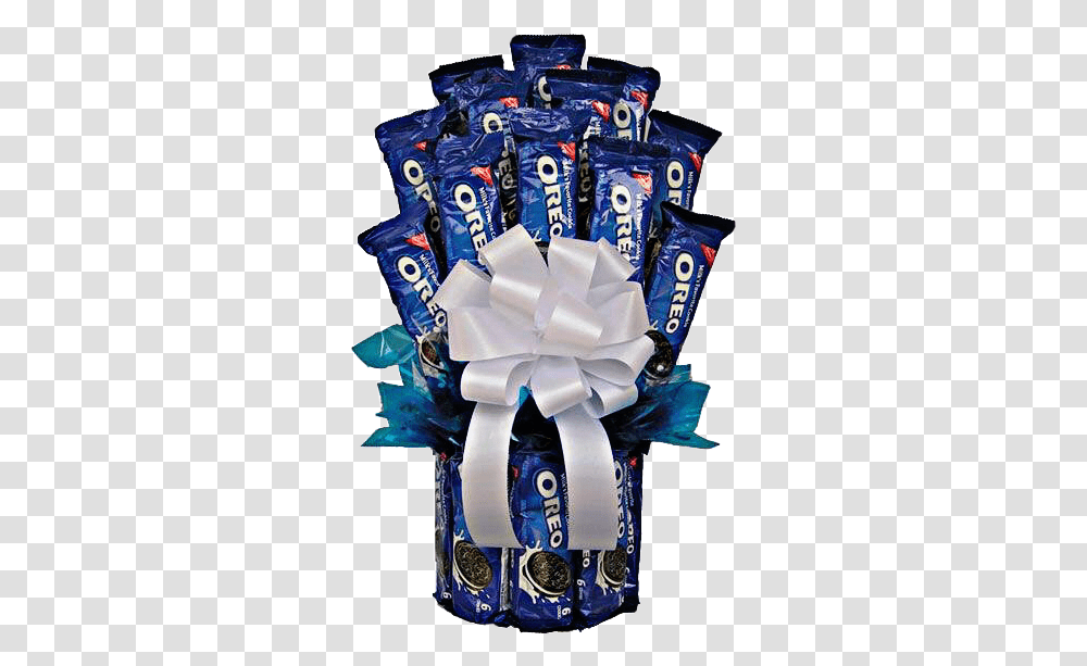 Blue White Bow Oreos Cookies Sweet Gift Present Flower Bouquet Oreo, Sweets, Food, Confectionery, Toy Transparent Png