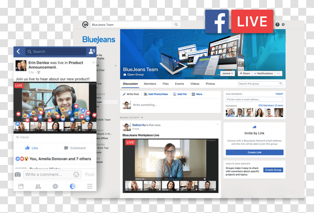Bluejeans For Facebook Live 2 Facebook Workplace Bluejeans, Person, Human, File, Webpage Transparent Png
