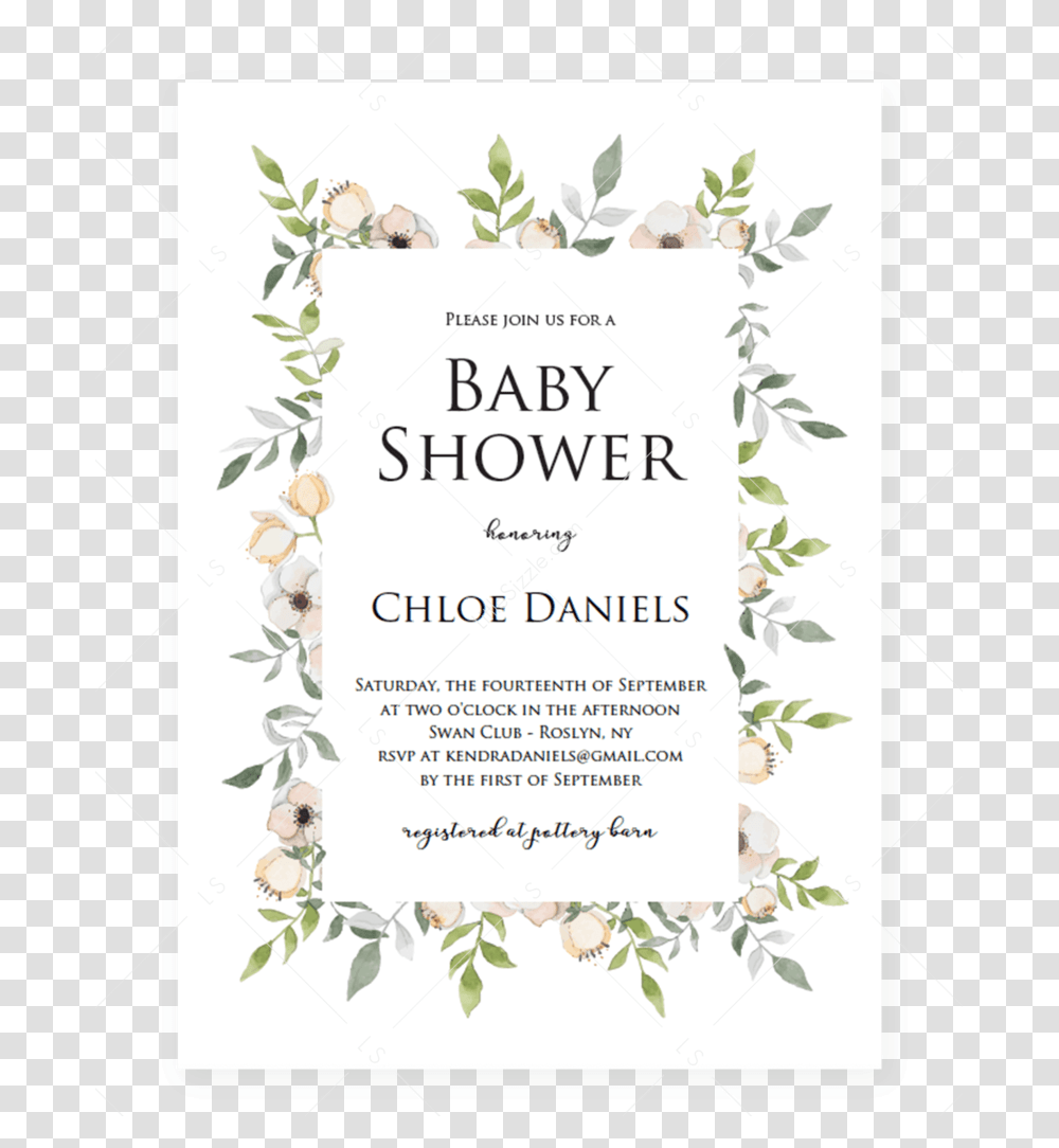 Blush Baby Shower Invitation Template With Floral Frame Greenery Wreath Invitation, Advertisement, Flyer, Poster, Paper Transparent Png