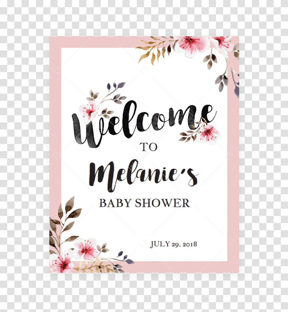 Blush Flowers Welcome Sign For Shower Party By Littlesizzle Baby Shower Welcome Board, Envelope, Mail, Greeting Card Transparent Png
