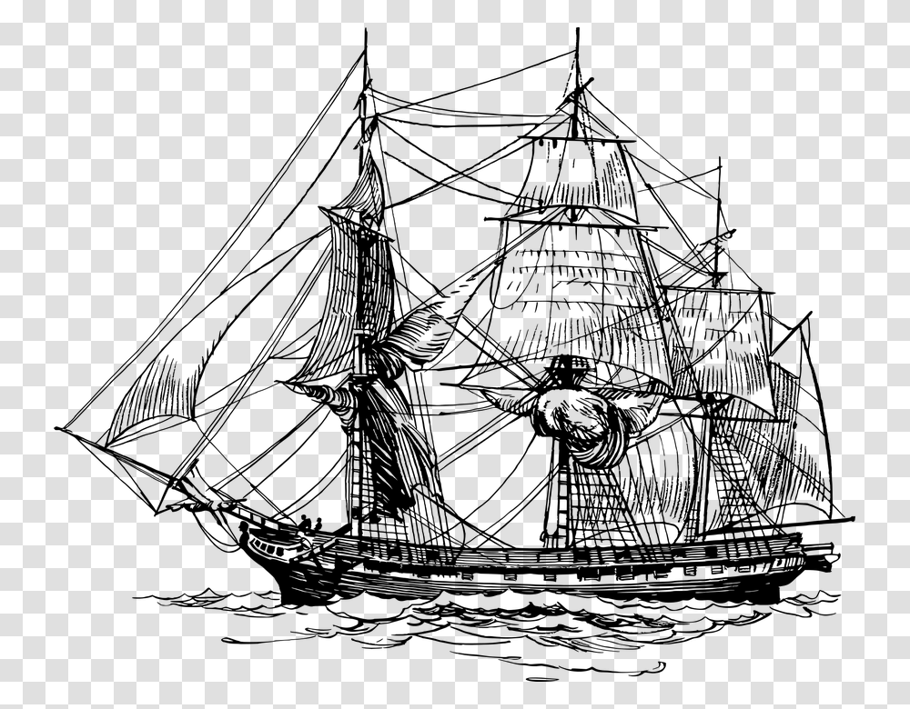 Boat Frigate Ocean Sea Ship War Warship Adult Coloring Pages Ship, Gray Transparent Png