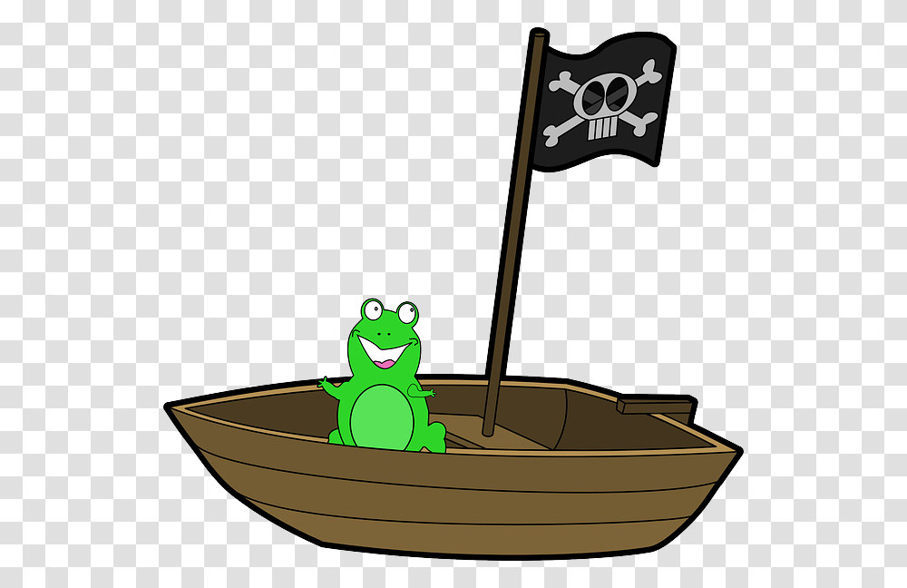 Boat Frog Smiling Green Pirate Flag Skull Girl On Boat Clipart, Transportation, Vehicle, Watercraft, Vessel Transparent Png