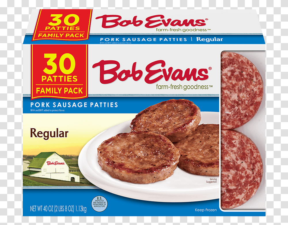 Bob Evans Regular Sausage Patties 40 Oz Bob Evans Sausage Patties, Food, Meal, Dish, Bread Transparent Png