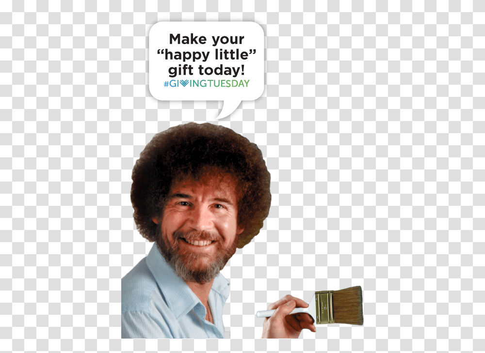 Bob Ross Holding A Paint Brush Saying Make Your Happy Bob Ross, Person, Human, Hair, Face Transparent Png