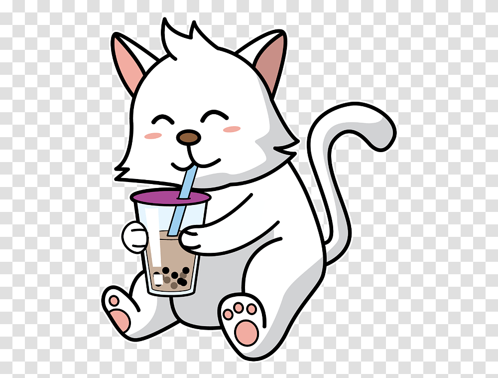 Boba Cat Kitten Drinking Bubble Milk Tea Gift Fleece Blanket Boba Cat, Label, Text, Appliance, Mixer Transparent Png