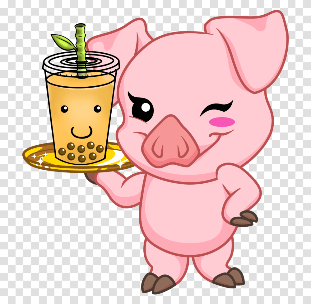 Bobaddiction Pig Fixed Clipart Drinking Milk Tea, Coffee Cup, Beverage, Latte, Soda Transparent Png