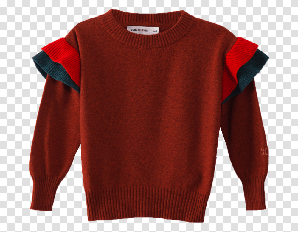 Bobo Choses Ruffles Knitted Jumper Dusty Cedar Sweater, Apparel, Sweatshirt, Hoodie Transparent Png