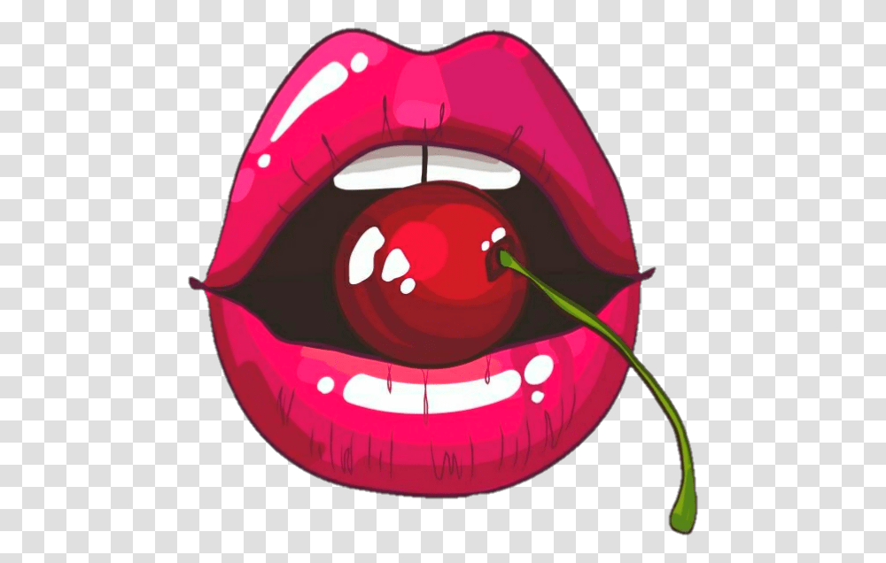 Boca Baton Bocaaberta Cereja Frutal Fruitlabios Rolling Stones Mouth With Cherry, Helmet, Apparel, Lip Transparent Png