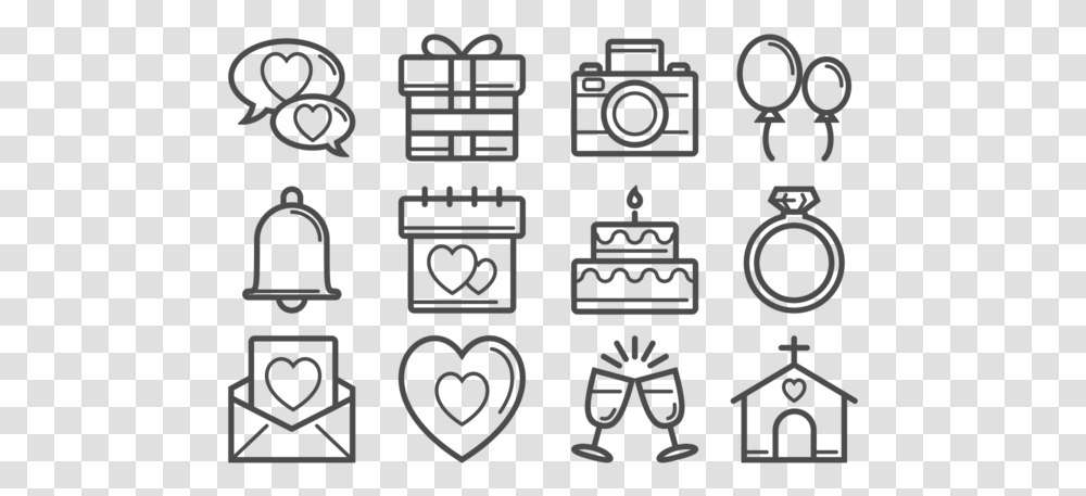 Boda Thin Line Icons Wedding Reception Icons, Stencil, Alphabet Transparent Png