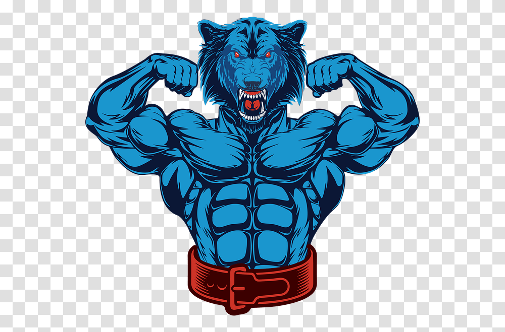 Bodybuilder Wolf Fitness Gym Workout Healthy Body Builder Cartoon, Statue, Sculpture, Hand, Emblem Transparent Png