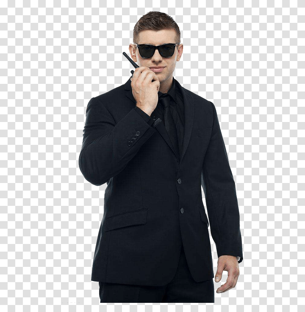 Bodyguard Work Police Two Way Guard Radio Officer Clipart Bodyguard, Suit, Overcoat, Person Transparent Png
