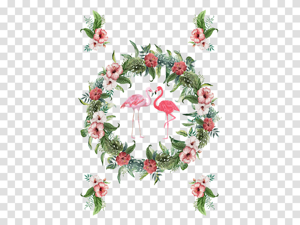 Boho Floral Tropical Wreath Flamingo Greeting Card Tropical Wreaths, Bird, Animal, Pattern, Flower Transparent Png