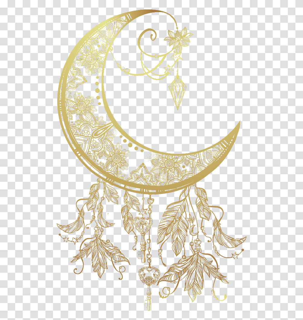 Boho Gold Bohemian Moon Freetoedit Tatto Dream Catcher With Moon, Rug, Leisure Activities, Wall Clock Transparent Png