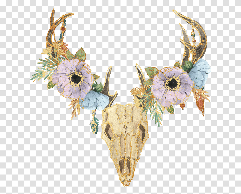 Boho Skull Bohemian Hipster Flowers Skulls Bohemian Boho Skull, Accessories, Accessory, Antler Transparent Png