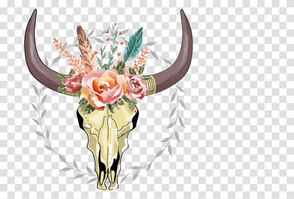 Boho Skull With Antlers Bohemian Skull Clipart, Costume, Rose, Flower, Mammal Transparent Png