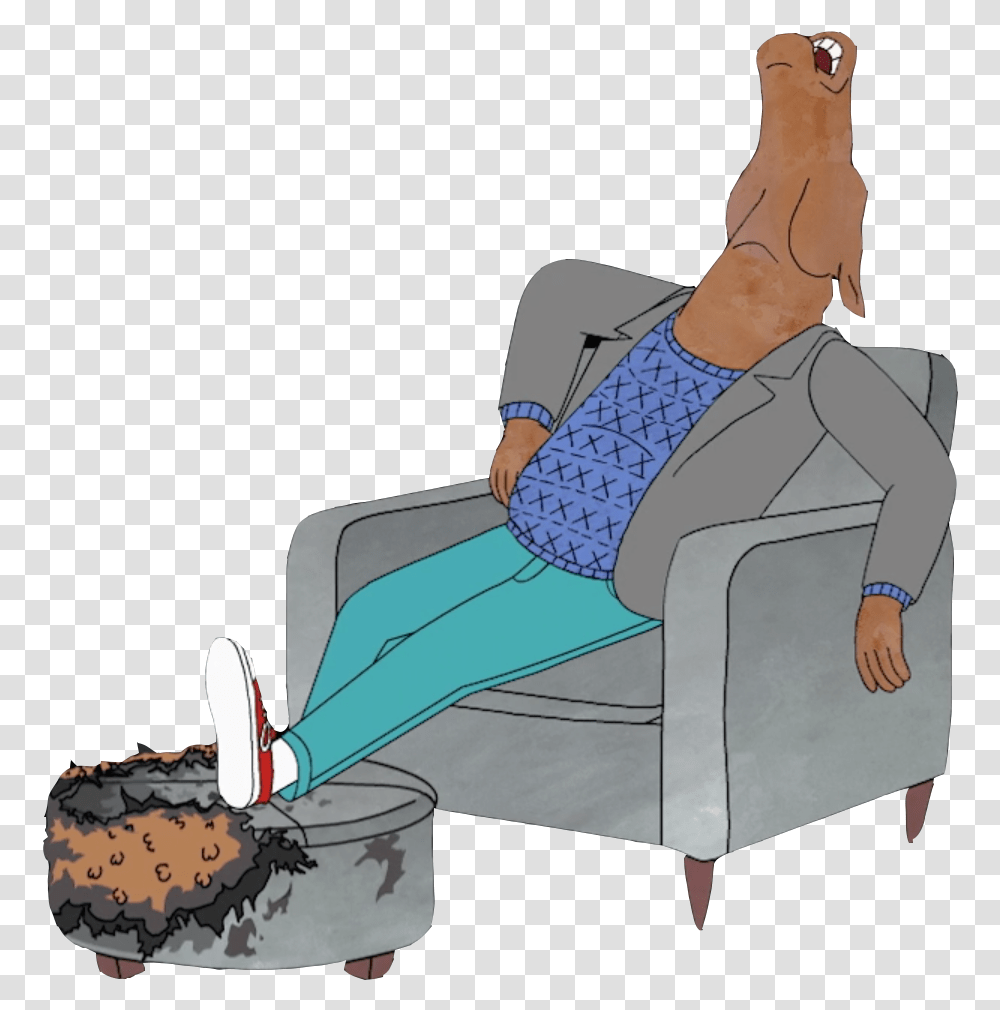 Bojack Sticker Cartoon, Furniture, Person, Human, Chair Transparent Png