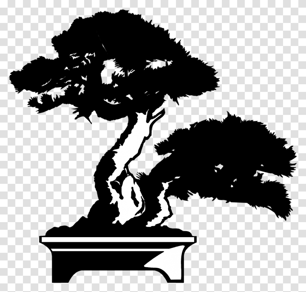 Bonsai Tree Drawing, Silhouette, Logo, Stencil Transparent Png
