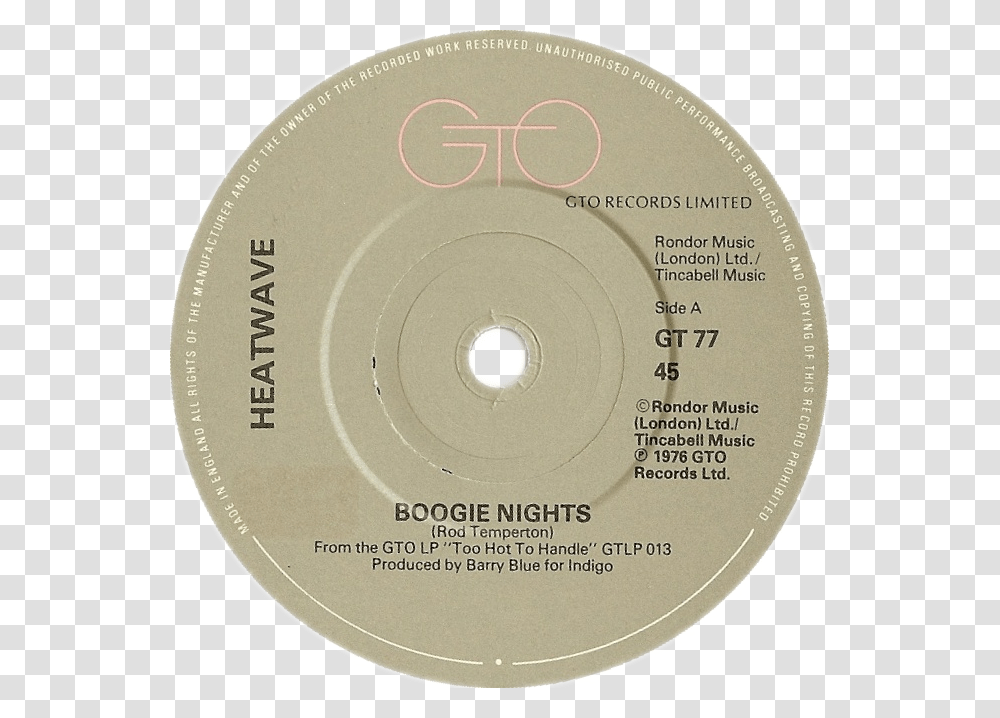 Boogie Nights By Heatwave Uk Vinyl Grey Label Cd, Disk, Dvd Transparent Png
