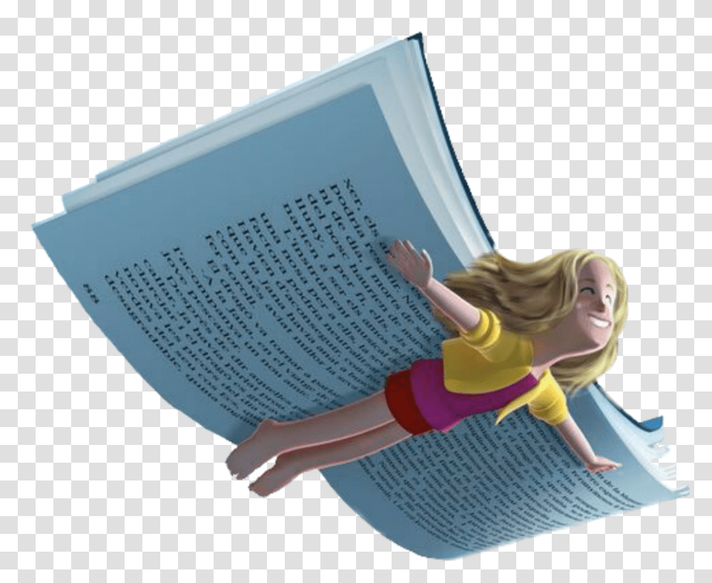 Book Fly Flying Child Wings Girl Flying On A Book, Person, Human Transparent Png