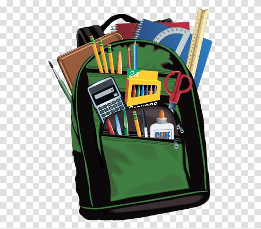 Bookbag With School Supplies, Shopping Basket Transparent Png