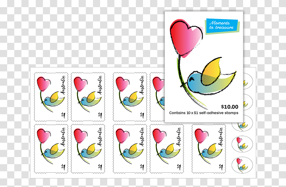 Booklet Of 10 1 Love Bird Stamps Product Photo Internal Cartoon, Label, Page Transparent Png