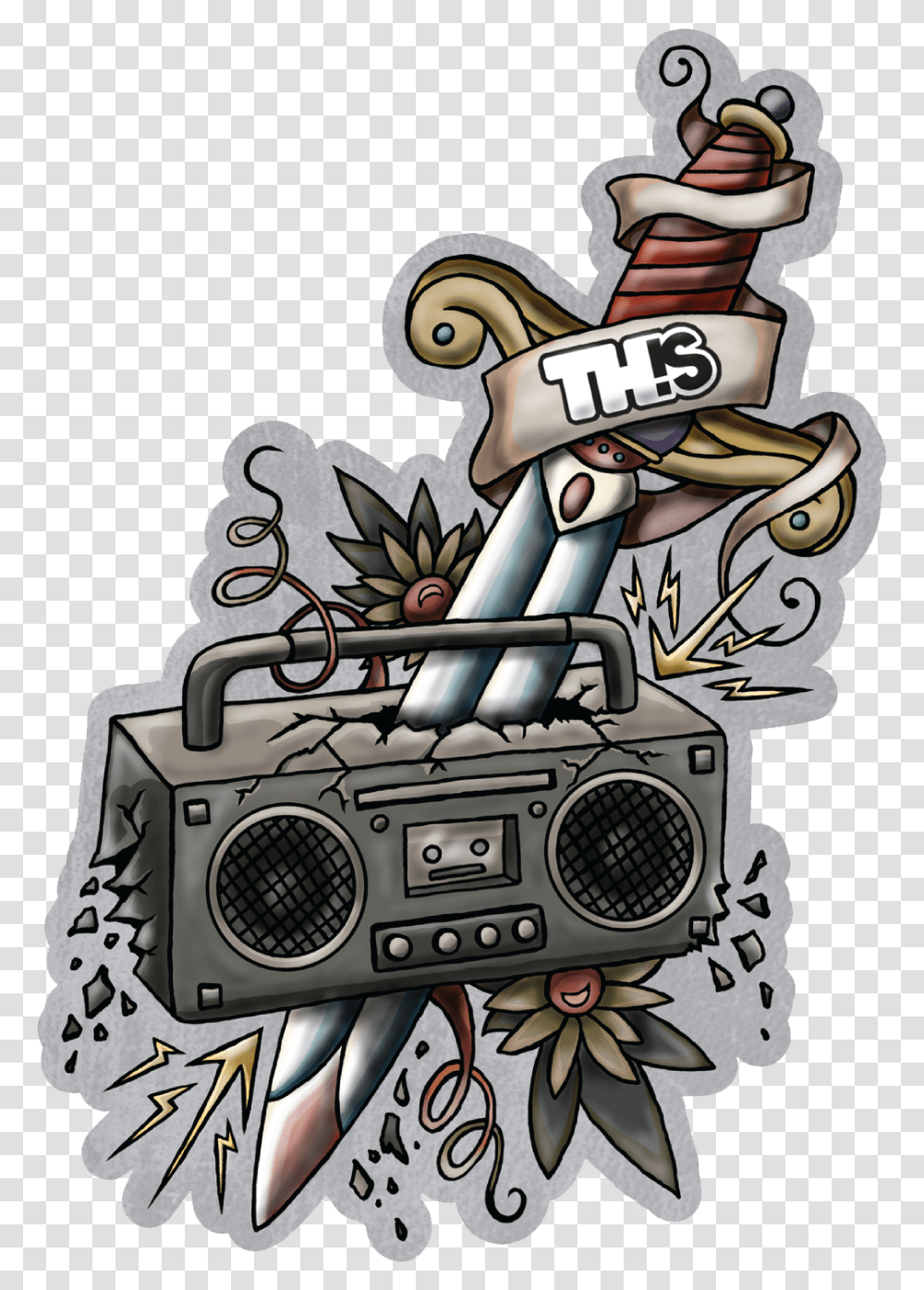Boombox Sword Cartoon, Electronics, Stereo, Cassette Player, Tape Player Transparent Png